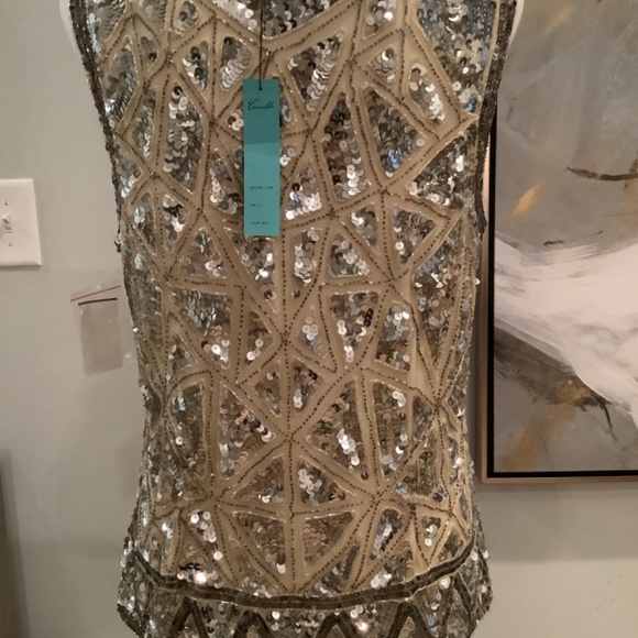 Camille La Vie Sequin top - fully lined with v-neck and side zipper.  New!! - Picture 5 of 10